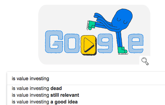 Google search results preview for the keywords is value investing.