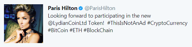 Paris Hilton ad for crypto currency.