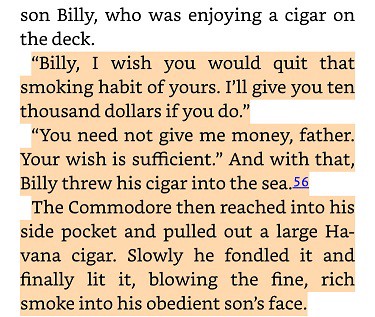 Fortune's Children excerpt about Cornelius Vanderbilt asking his son to quit smoking.