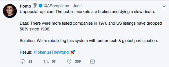 Pomp tweet about public markets being broken