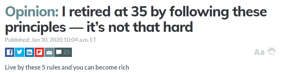 News headline about retiring at 35 after following a set of principles