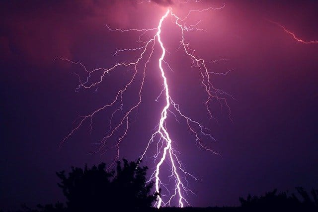 Lightning strike that looks purple