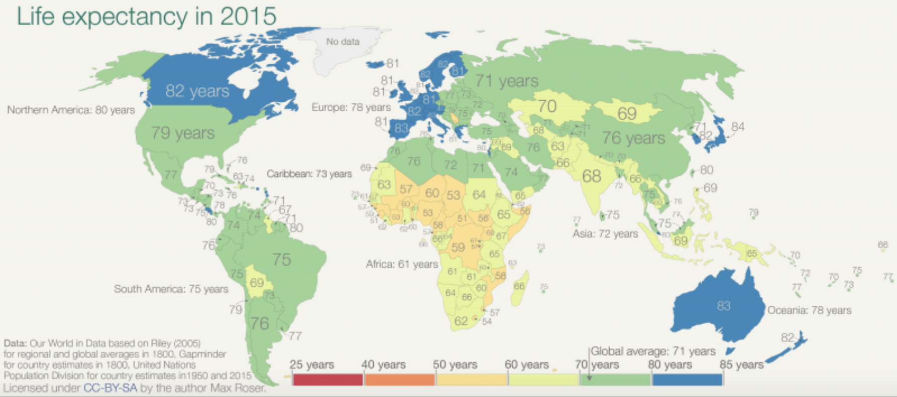 Life expectancy global map (2015)