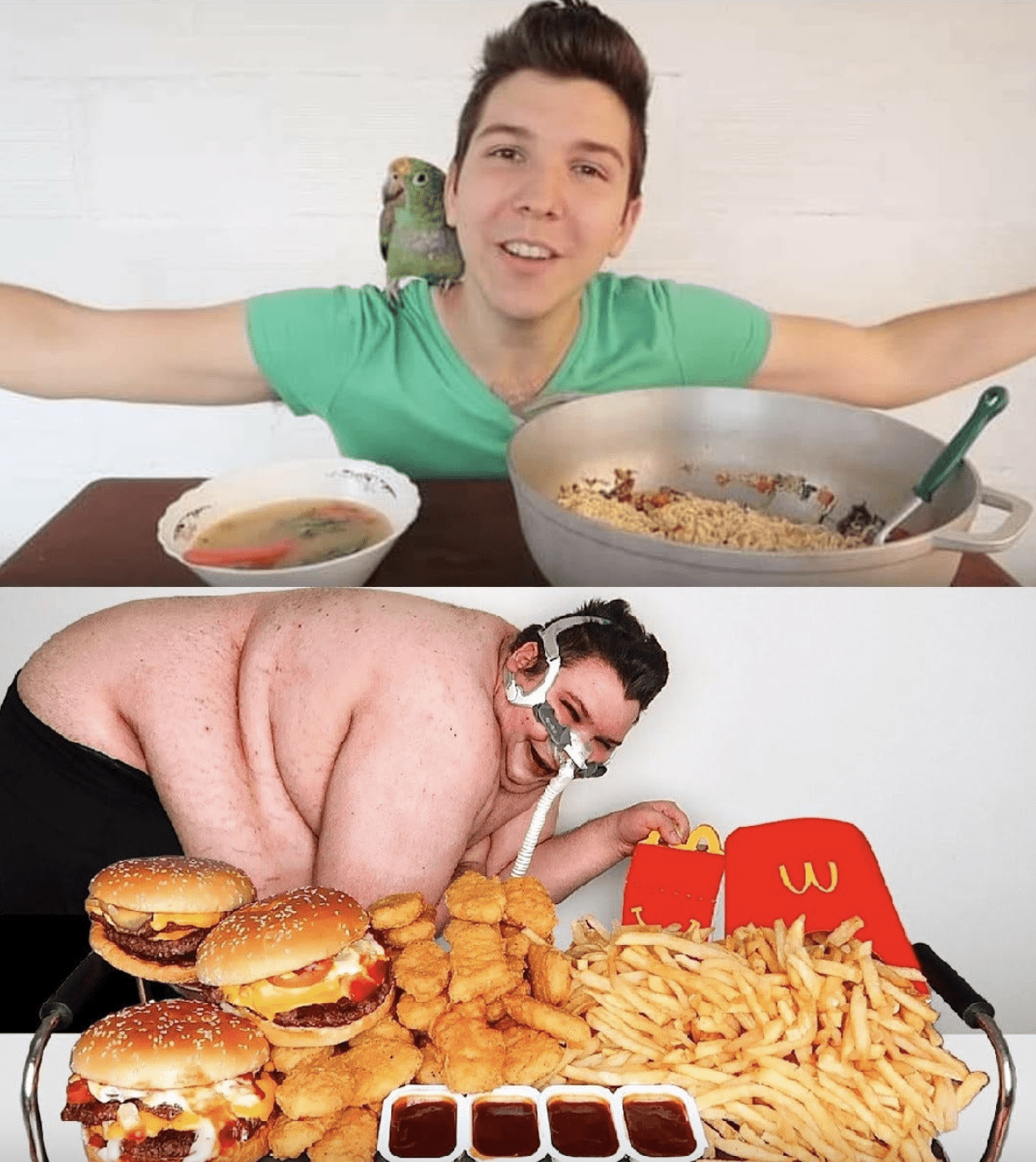 YouTuber Nicholas Perry before and after his weight transformation.